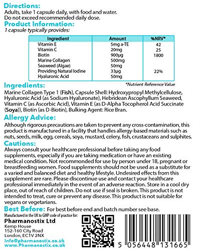 Marine Collagen with Hyaluronic Acid & Seaweed - 60 Capsules - Skin, Hair & Nails Formula Pharmanostix Au supplements