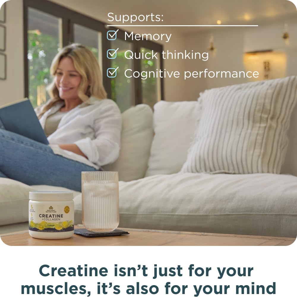 Ancient Nutrition Creatine + Collagen – Muscle Strength, Lean Body Mass, Joint Comfort & Cognitive Support – Includes 5g Creatine Monohydrate for Women + Electrolytes, Lemon, 30 Servings Ancient Nutrition Au supplements