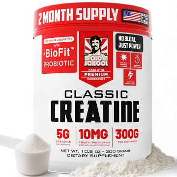 Old School Labs 5000mg Micronized Creatine Monohydrate with BioFit™ Probiotic - No Bloat Post-Recovery for Men & Women Supports Muscle Growth,