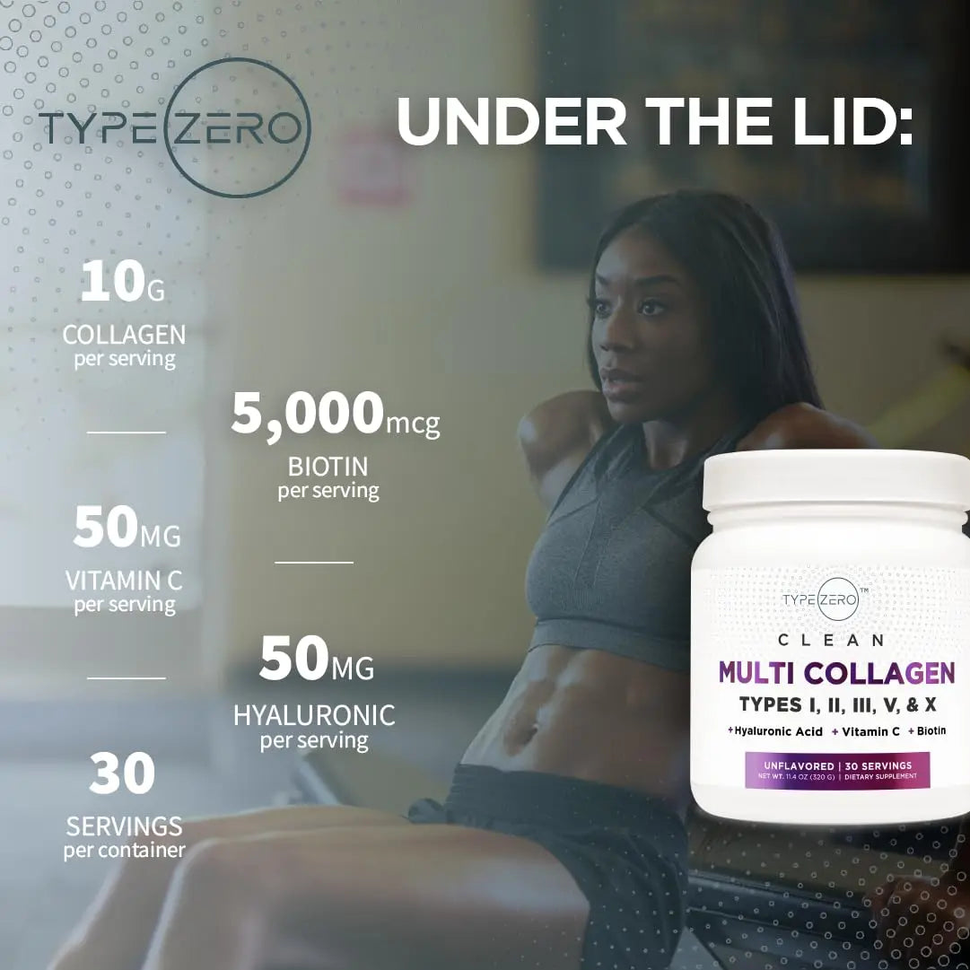 Type Zero Multi Collagen Powder 30 Servings (Unflavored) - Types I, II, III, V, & X Collagen Peptides + Hyaluronic Acid, VIT C, Biotin Type Zero Au supplements