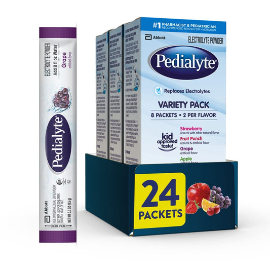 Pedialyte Electrolyte Powder, Hydration Drink for Kids & Adults, Variety Pack: Strawberry, Fruit Punch, Grape, and Apple, 24 Powder Packets PedialyteUS supplements