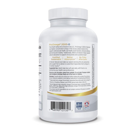 Nordic Naturals ProOmega 2000-D, Lemon Flavor - 120 Soft Gels - 2150 mg Omega-3 + 1000 IU D3 - Ultra High-Potency Fish Oil - EPA & DHA - Brain, Heart, & Immune Health - Non-GMO - 60 Servings Nordic NaturalsAu supplements