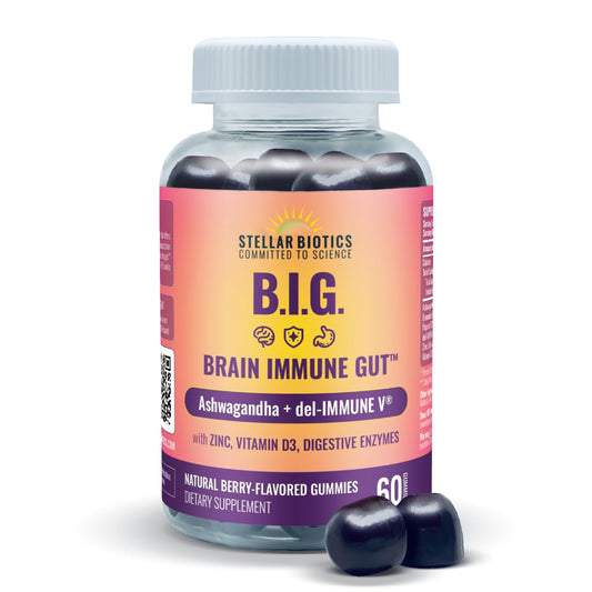 Del-Immune V + Ashwagandha - Brain Immune Gut™ (B.I.G.) Gummy - All Natural Immune & Gut Support with Zinc, Vitamin D3 + Digestive Enzymes (60 Gummies) Del-Immune VAu supplements