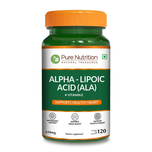 Pure Nutrition Alpha Lipoic Acid 600mg + Vitamin E | 120 Caps | Powerful Antioxidant to Support Nerve & Heart Health*. | Non-GMO PURE NUTRITION NATURAL TREASURESAu supplements