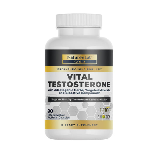 Nature's Lab Gold Vital Testosterone with Adaptogenic Herbs, Targeted Minerals and Bioactive Compounds* - Supports Healthy Testosterone Levels & Vitality* - 90 Capsules (30 Day Supply) Nature's LabAu supplements