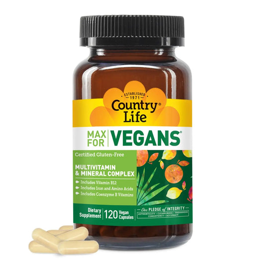 Country Life Max for Vegans - 120 Vegan Capsules - Daily Multivitamins - Immune Support Supplement - Contains Vitamin B12, Iron, Amino Acids, Coenzyme B Vitamins - Gluten-Free Country LifeAU supplements