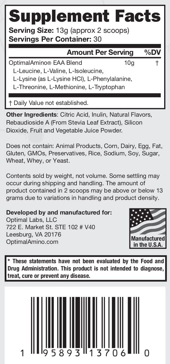 OptimalAmino Best Pre/Post Workout Recovery Drink, 99% Utilization Essential Amino Acid optimal aminoAU supplements
