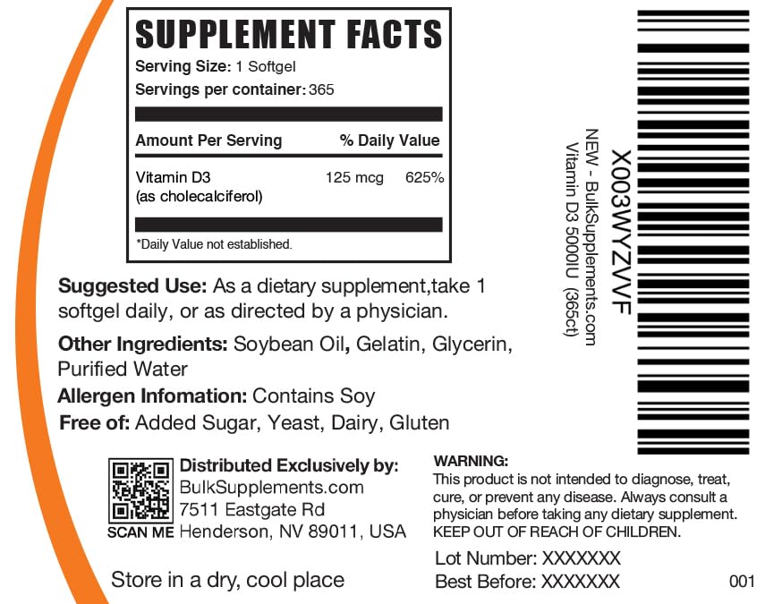 BULKSUPPLEMENTS.COM Vitamin D3 5000IU Softgels - Cholecalciferol, D3 Supplement BULKSUPPLEMENTS.COM Au supplements