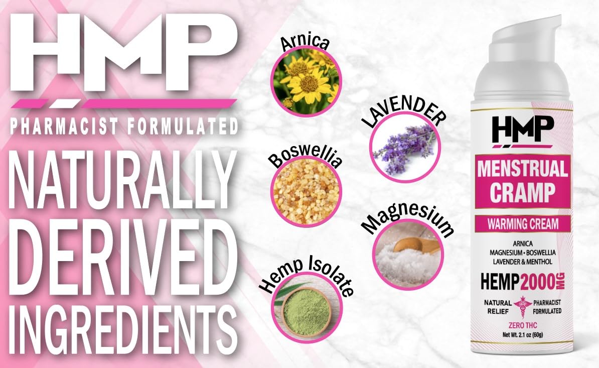 HMP BRANDS Menstrual Cramp Hemp Cream 2000MG with Menthol, Easy to Use, Natural Formula Made in USA 2.1oz HMP BRANDS Au supplements