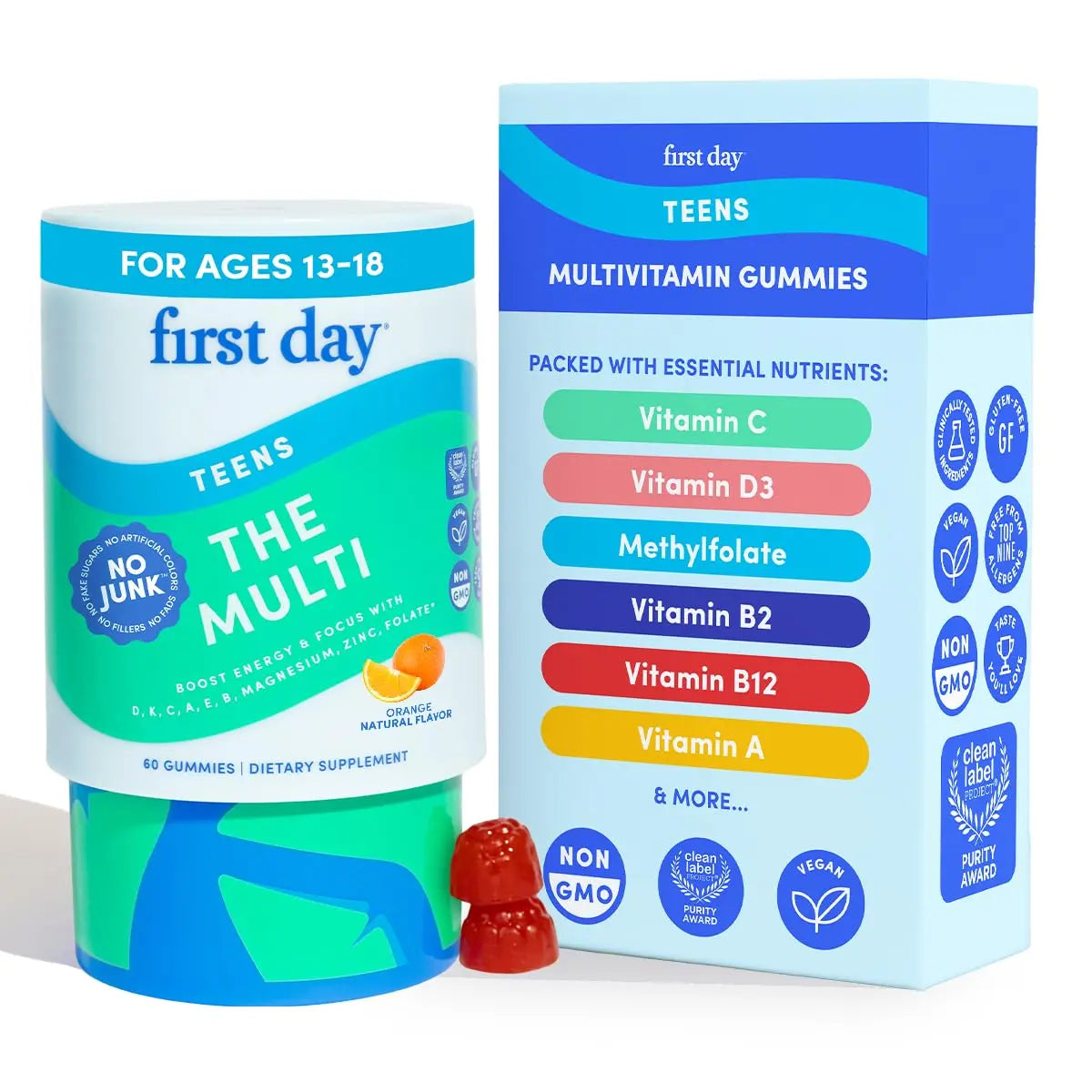 FIRST DAY Vitamins for Teens - Teen Multi Vitamins for Girls & Boys 12-17, Organic Fruit & Veggie Blend - 12 Key Nutrients FIRST DAY Au supplements