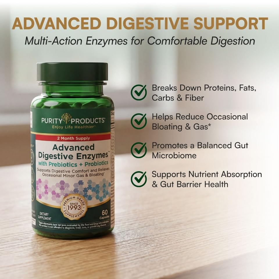 Purity Products Advanced Digestive Enzymes with Probiotics & Prebiotics – Digestive Health Supplement for Bloating, Gas Relief & Gut Support – Plant-Based Enzymes + 1.5B CFUs 60 Veggie Capsules Purity Products Au supplements