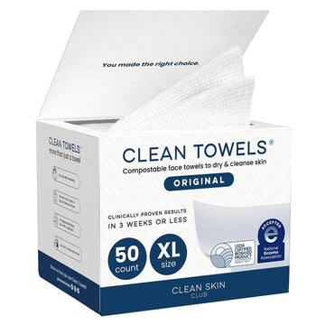 Clean Skin Club Clean Towels XL®, 100% USDA Biobased Face Towel, Disposable Face Towelette, Eczema Association Accepted, Makeup Remover Dry Wipes, Ultra Soft, 1 Pack, 50 Ct CLEAN SKIN CLUB Au supplements