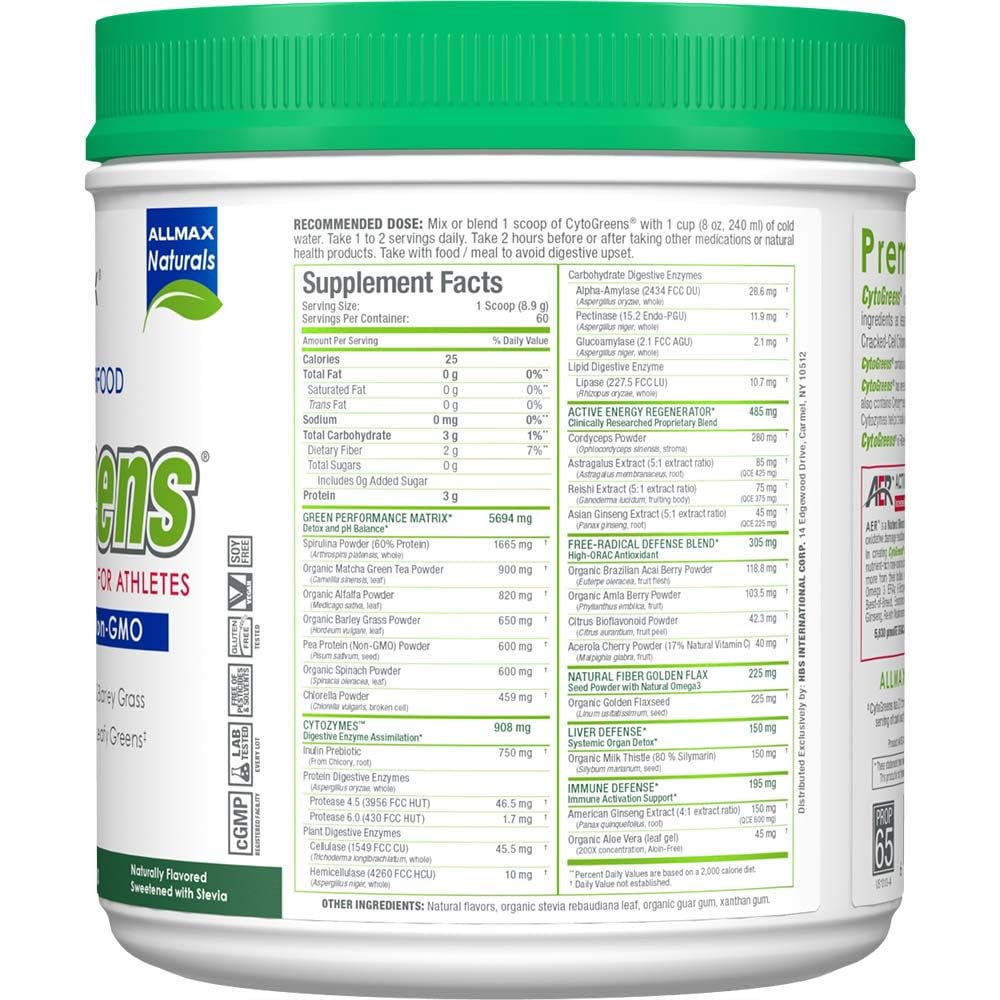 ALLMAX Naturals CytoGreens Super Greens Powder, Premium Green Superfood with Greens, Superfoods, Daily Greens Supplement, Acai Berry Green Tea, 60 Servings ALLMAX Au supplements