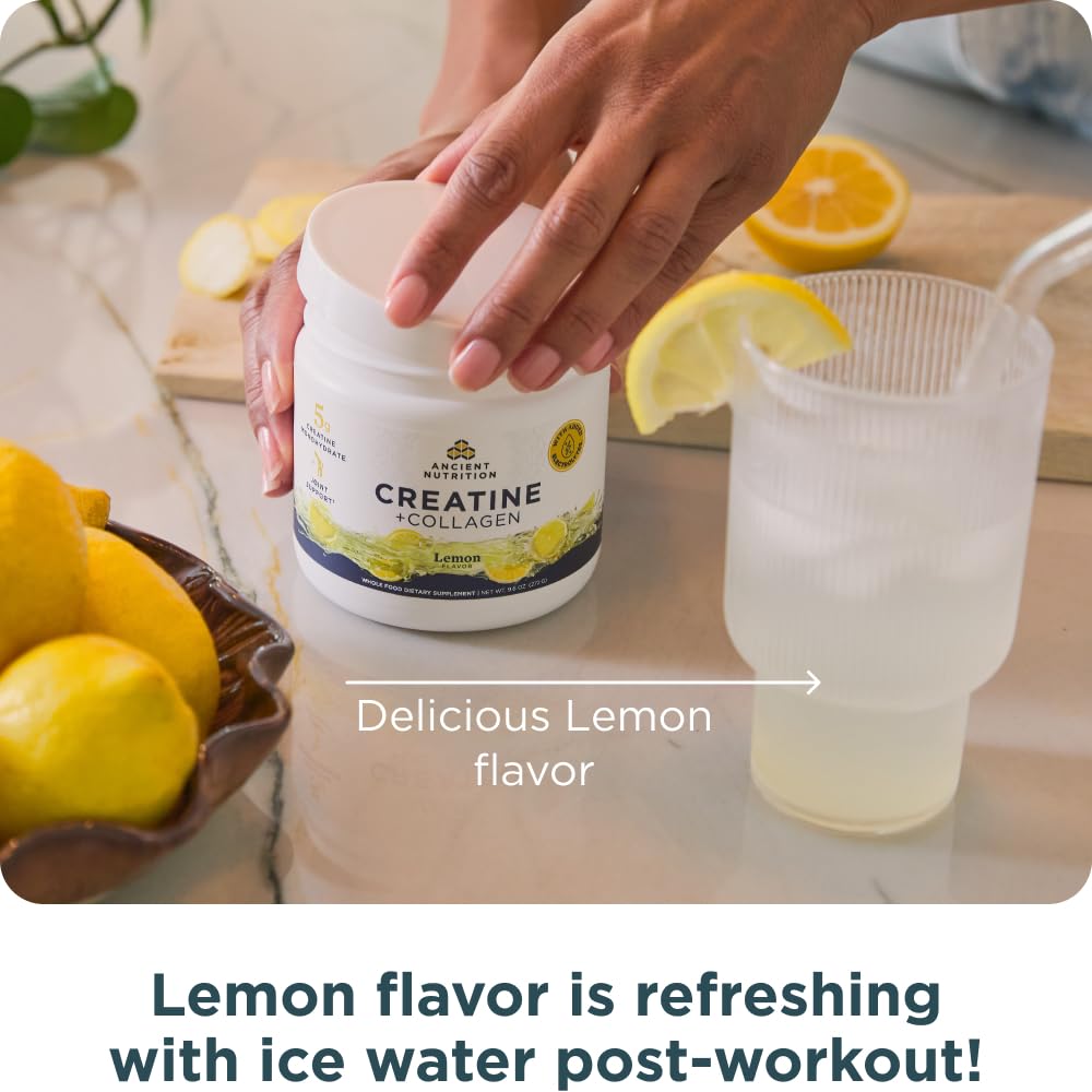 Ancient Nutrition Creatine + Collagen – Muscle Strength, Lean Body Mass, Joint Comfort & Cognitive Support – Includes 5g Creatine Monohydrate for Women + Electrolytes, Lemon, 30 Servings Ancient Nutrition Au supplements