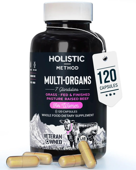 Beef Organ Supplement Grass Fed Complex for Women - 7 Carnivore Meat Proprietary Blend of Beef Liver, Marrow, Brain, Thymus, Spleen, Kidney, Colostrum, Heart, Pancreas, Gallbladder -120 Caps Holistic MethodAU supplements