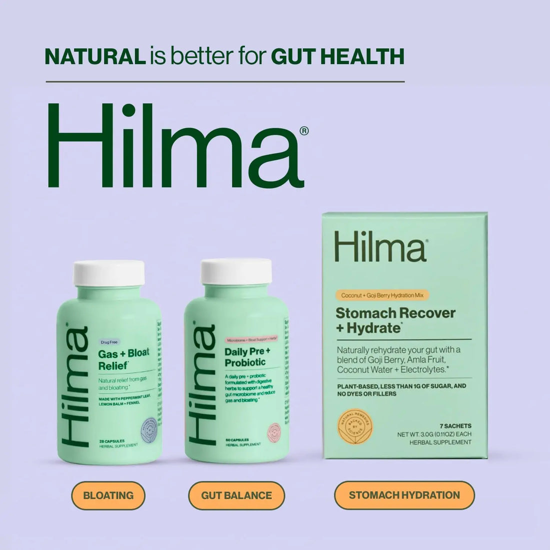 Hilma Daily Pre + Probiotic + Herbs - Support a Healthy Gut While Reducing Gas & Bloating Hilma uk supplements