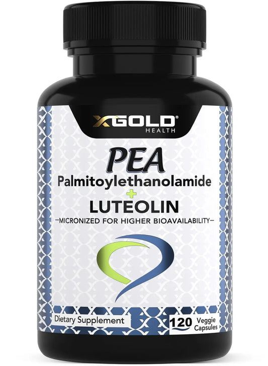 Palmitoylethanolamide 630 mg + Luteolin Standardized 98%- Micronized Pea 99% Highly Purified and Bioavailable - Made in USA - Supplement for Men and Women - 120 Veggie Capsules X Gold HealthAU supplements