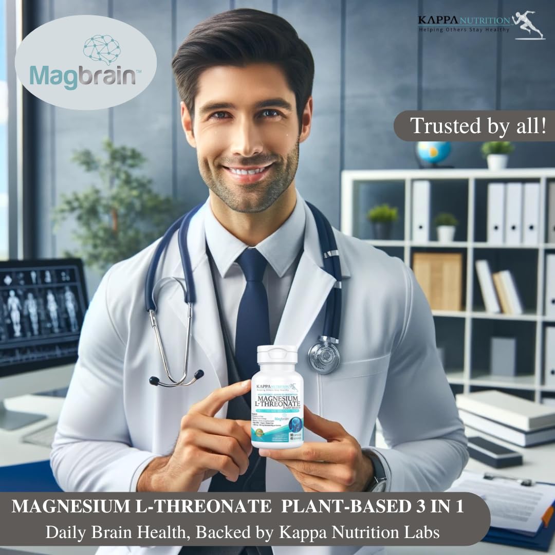 Kappa Nutrition Powered by Magbrain™ Magnesium L-Threonate Plant-Based, 90 Vegan Capsules, 420mg Elemental Magnesium (3 Capsules) from 2,253mg, Brain, Sleep & Muscle Support. KAPPA NUTRITION Au supplements