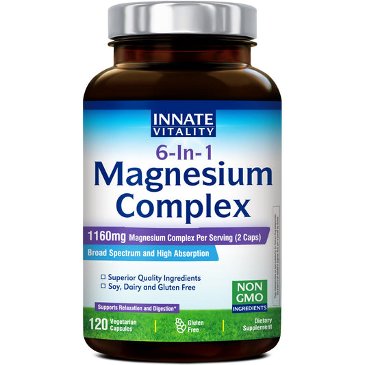 Innate Vitality Magnesium Complex 6-in-1, 1160mg Per Serving, Rest & Digestion, Magnesium Glycinate & Citrate, High Absorption, 120 Vegan Capsules Innate VitalityAu supplements