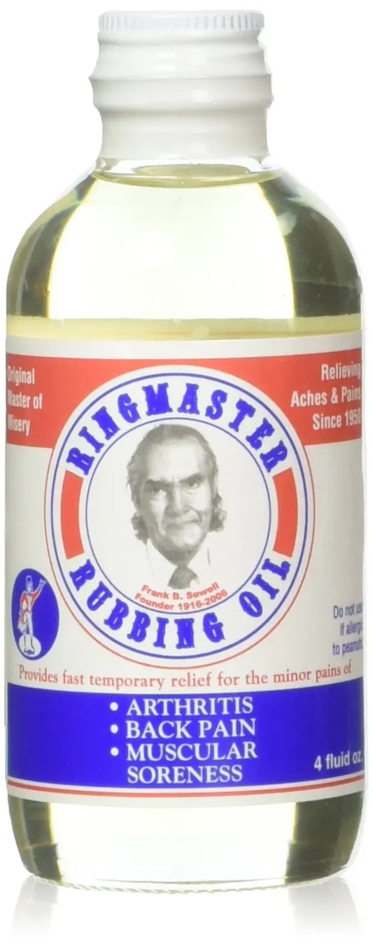 Ringmaster Rubbing Oil – 4 oz Massage Oil for Pain Relief and Muscle Recovery – Warming, Fast Absorbing, Non-Greasy Formula for Sore Muscles and Joint Comfort Ringmaster Rubbing OilAU supplements