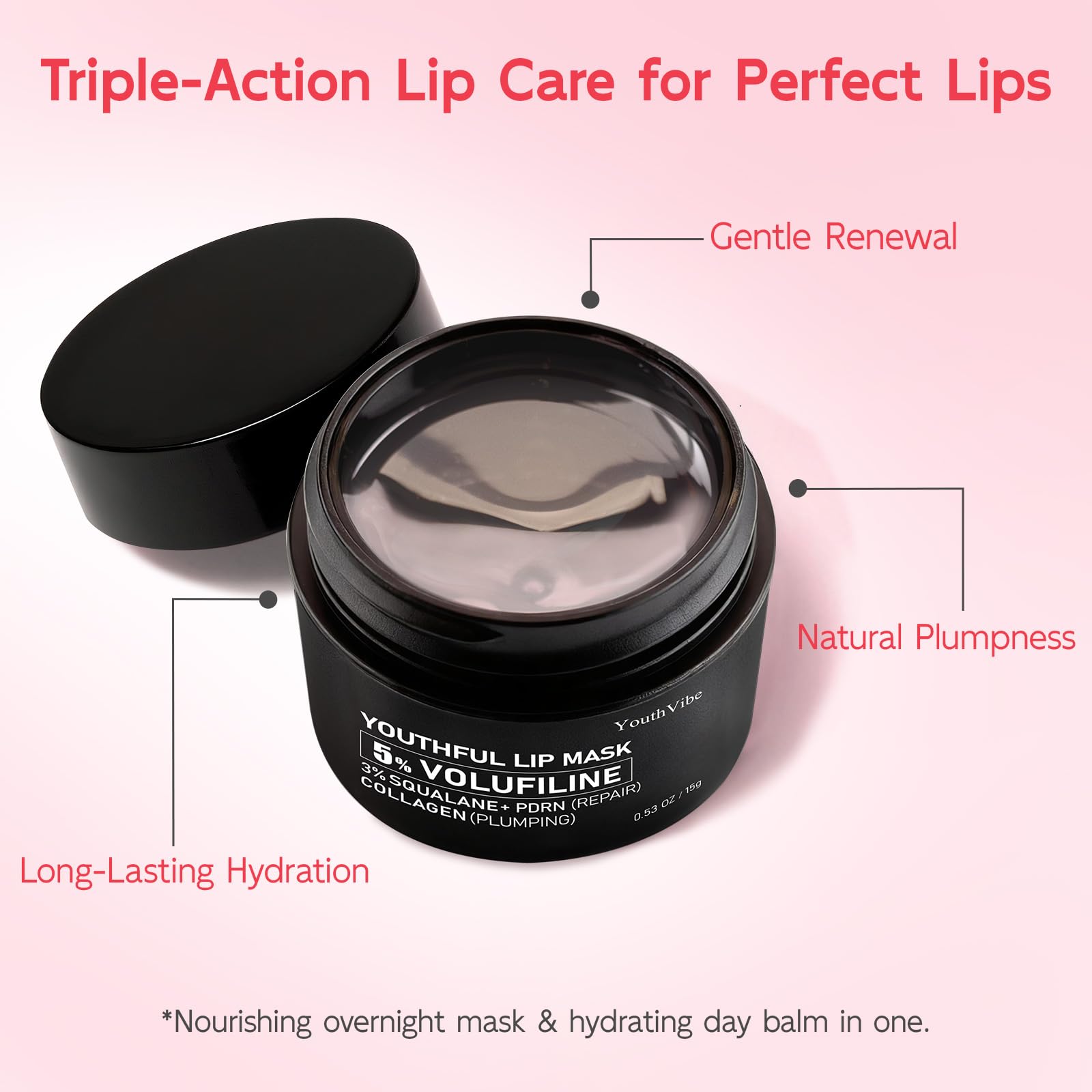 YouthVibe Lip Mask Overnight Moisturizing - Nourish & Hydrate, Antioxidants, 5% Volufiline, Vitamin E, Shea Butter, PDRN & Collagen Sleeping Lip Treatment for Dry, Chapped Lips YouthVibe Au supplements