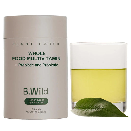 B.WILD Plant-Based Multivitamin Superfood Drink Mix – Refreshing Peach Green Tea with Vitamins, Minerals, Prebiotics & Probiotics for Gut Health & Daily Wellness – 30 Servings – Vegan, Gluten-Free B.WILDAU supplements