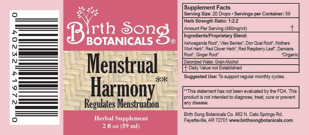 Birth Song Botanicals Menstrual Harmony Tincture, Herbal Period Symptom Support Birth Song Botanicals Au supplements