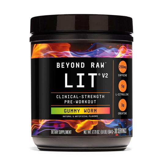 BEYOND RAW LIT V2 Clinical Strength Pre Workout Powder, Hits Harder, Bigger Pumps, Caffeine, L-Citrulline, Creatine, Gummy Worm, 30 Servings BEYOND RAWUS supplements