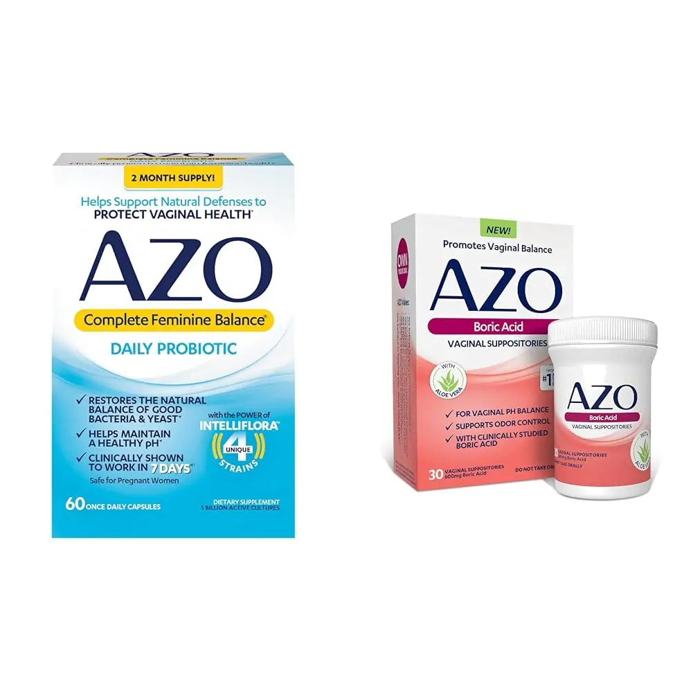 AZO Complete Feminine Balance Daily Probiotics for Women & Boric Acid Vaginal Suppositories AZO uk supplements
