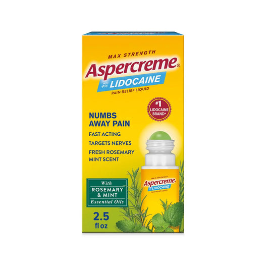 Aspercreme Essential Oils Lidocaine Pain Relief with No-Mess Roll-On Applicator, Max-Strength Lidocaine Numbs Away Nerve Pain, Moisturizing Aloe Hydrates Skin, Rosemary & Mint, 2.5 Oz. AspercremeAU supplements