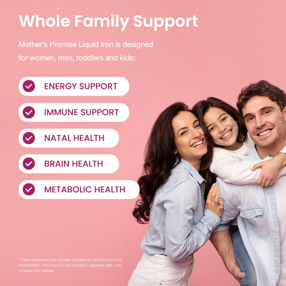 Organic Liquid Iron Supplement for Women, Men & Kids with Vitamin C | Sugar Free Natural Berry Flavor Non Constipating Vegan Ferrochel Mother's PromiseUS supplements