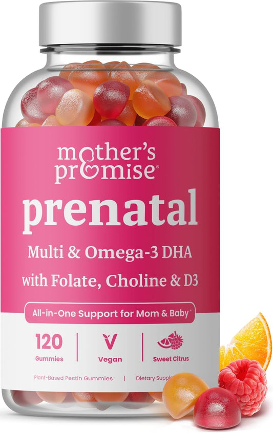 Prenatal Vitamin Gummies with DHA | Vegan Prenatal Vitamins for Women with Omega 3, Methylfolate, Choline & D3, Pregnancy Vitamins for Fetal Development Mother's PromiseUS supplements