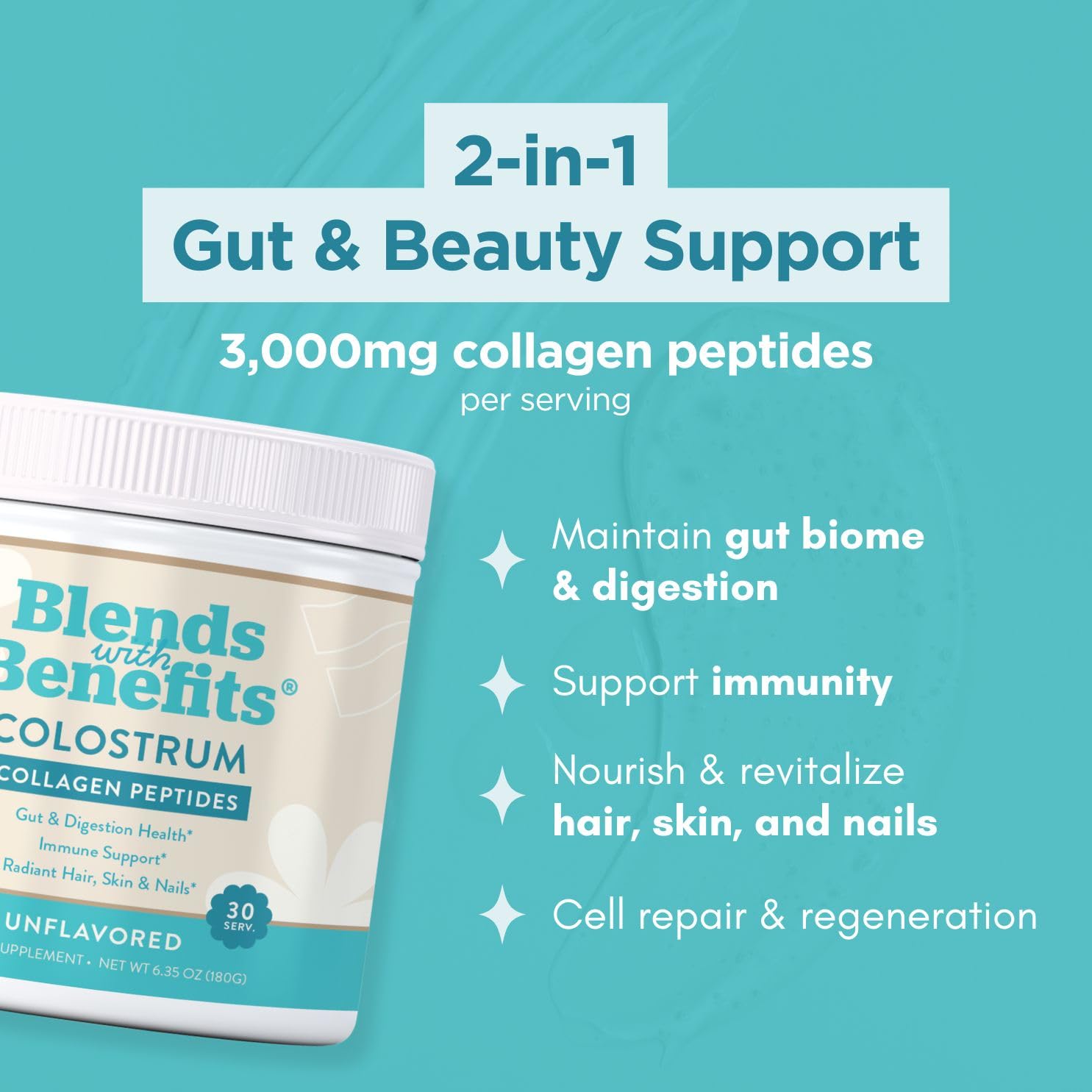 360 Nutrition Blends with Benefits Bovine Colostrum + Collagen Peptides Powder for Gut Health, Hair & Skin Beauty, Immune Support | Grass-Fed, No Added Sugar, Unflavored 6 oz 360 Nutrition Au supplements