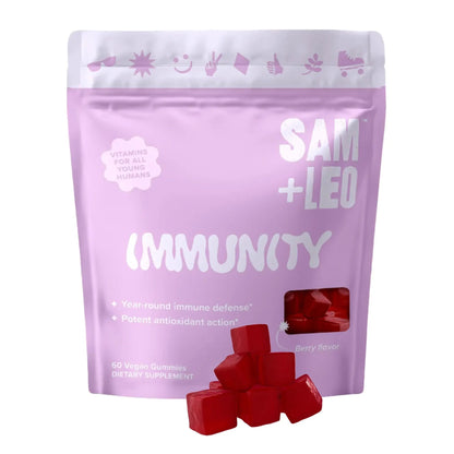 SAM+LEO Immunity Gummies with Elderberry, Echinacea, Zinc & Vitamin C for Kids & Teens – Immune Support Supplement Gummies | SAM+LEOUS supplements