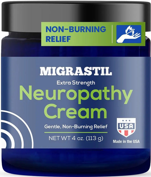 Basic Vigor Migrastil Neuropathy Relief Cream Extra Strength for Feet, Legs, and Hands. Made in The USA. Vegan and Cruelty-Free, Non-Greasy, Gentle, Non-Burning with Cooling Effect (4 oz.) Basic VigorAU supplements
