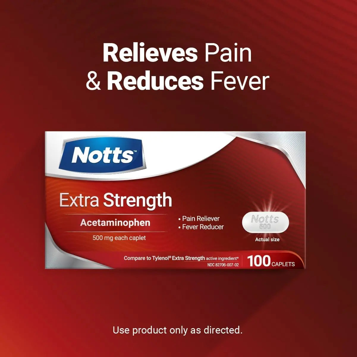 NOTTS Extra Strength 500 mg Caplets with Acetaminophen, Pain Reliever and Fever Reducer for Headache, Backache and Toothache, 100 Count NOTTS Au supplements