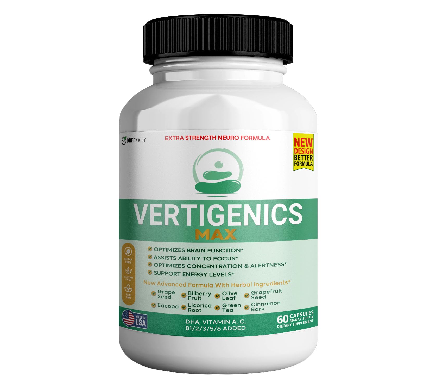 Vertigenics Max – Brain & Focus Support Supplement – Extra Strength Neuro Formula with Vitamins, Minerals & Herbal Blend – Supports Clarity, Alertness & Energy – 60 Capsules (1) Vertigenics Au supplements
