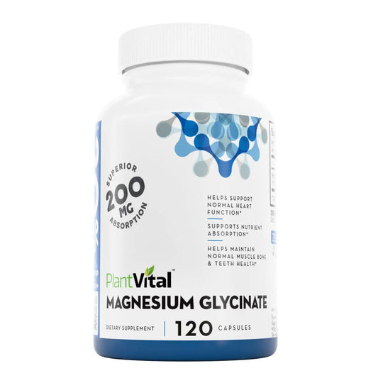 PlantVital Magnesium Glycinate 200mg - Supports Restful Sleep, Muscle & Nerve Function, Normal Heart & Bone Health - Feel Calm & Relax - Vegan, Third Party Tested, Gluten Free, Non-GMO - 120 Capsules PlantvitalAU supplements