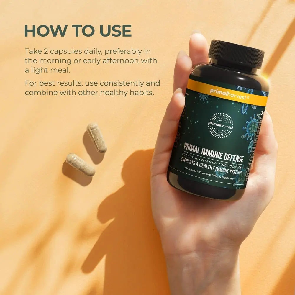 Primal Harvest Immune Defense 10-in-1 Supplement with Probiotics, Zinc, and Vitamins C, D3, K2, B6 Daily Immune Support for Adults Primal Harvest Au supplements