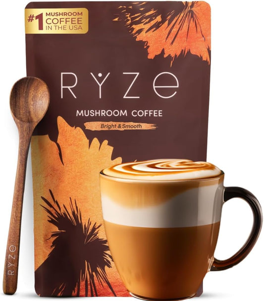 RYZE SUPERFOODS Mushroom Medium Roast Coffee USDA Organic with 6 Adaptogenic Mushrooms, USA Grown Instant Coffee for Better Energy RYZE SUPERFOODSUS supplements