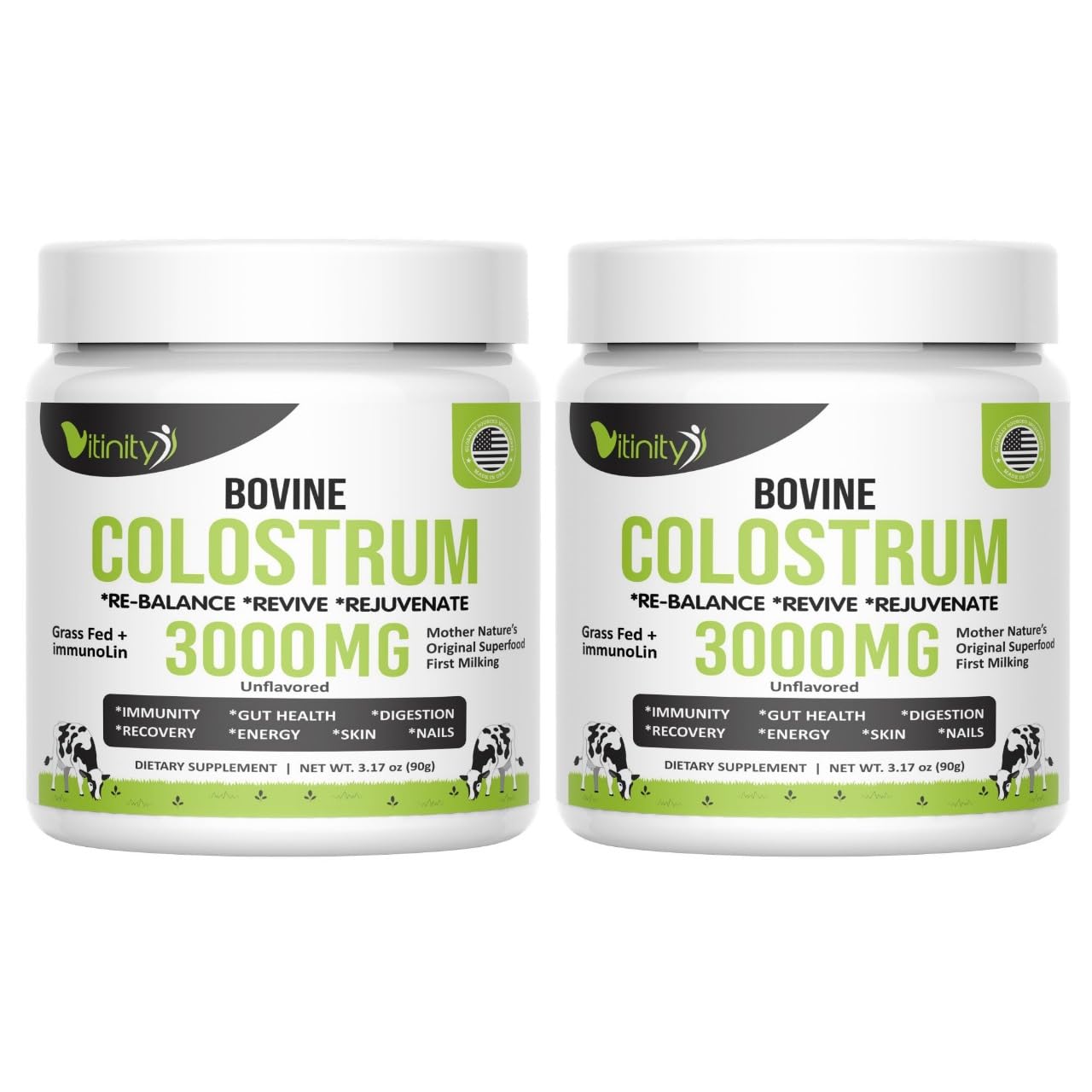 VITINITY Grass Fed Bovine Colostrum Powder for Humans 3000 mg - Natural IgG Colostrum Supplement Gut Health, Immune Support, Muscle Recovery, Wellness | Pure Colostrum Superfood,Unflavored 2 Pack VITINITY Au supplements
