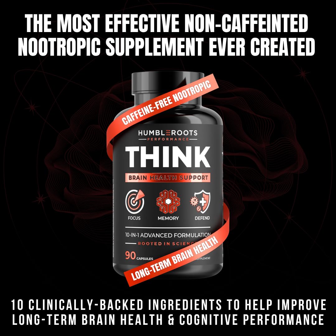 All-Natural Brain Supplement for Memory and Focus - Caffeine-Free Long-Term Cognitive Support - 10 Nootropic Ingredients Including Lion’s Mane, Bacopa, Turmeric, Ginkgo & Huperzine A - 90 Capsules HUMBLEROOTS PERFORMANCE Au supplements