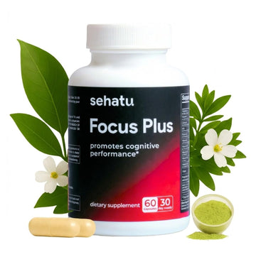 SEHATU Focus Plus Cognitive Performance Enhancer | with N-Acetyl L-Tyrosine, DMAE Bitartrate, GABA, Glutamic Acid | Boosts Focus, Enhances Memory, Supports Brain Health | 60 Count | 30 Day Supply SEHATU Au supplements