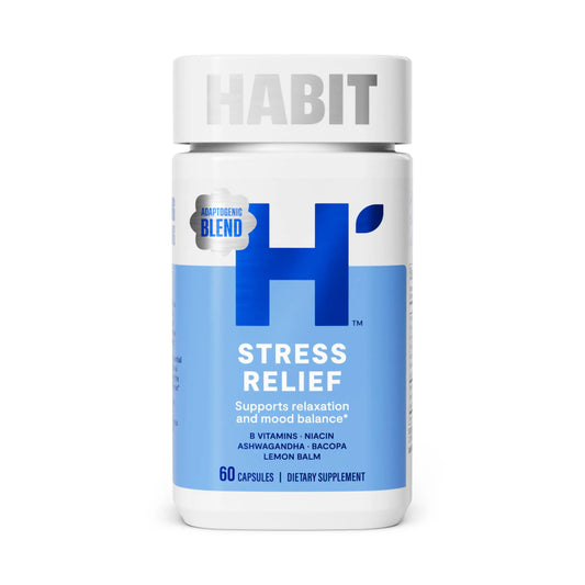 Habit Stress Relief Supplement (60 Capsules) - New Look, Supports Relaxation & Mood Balance, Vitamin B, Adaptogens, Lemon Balm, Calming, Vegan, Non-GMO (1 Pack) H' HabitAU supplements