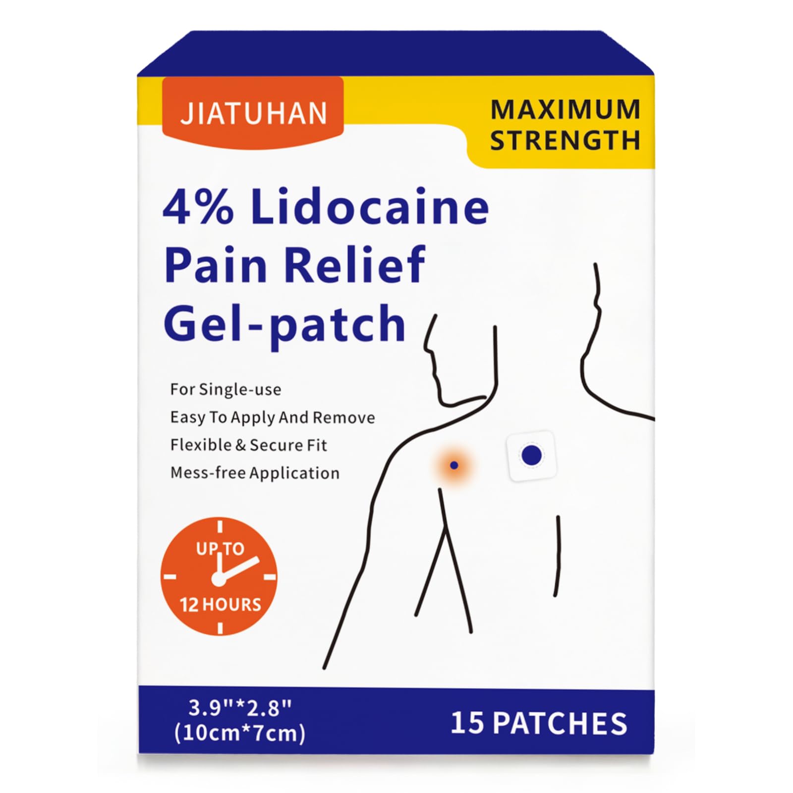 JIATUHAN 4% Lidocaine Pain Relief Patches – Maximum Strength for Back, Neck, Joint & Muscle Pain – Long-Lasting & Flexible – 15 Patches JIATUHAN Au supplements