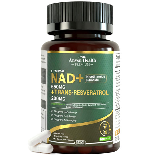 Liposomal NAD+ Resveratrol Supplement - NMN Alternative with Trans-Resveratrol, Quercetin & Fisetin - NAD Plus Booting for Women and Men, Support Cellular Energy & Healthy Aging, Non-GMO | 60 Capsules Anven HealthBuy Supplements Australia