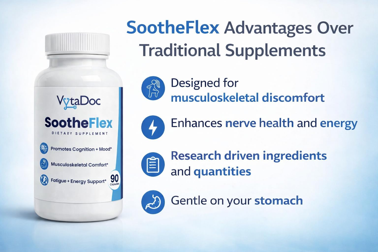 VytaDoc SootheFlex Joint, Energy & Mood Support for Women | Turmeric 900mg, Ferrochel® Iron, Magnesium Malate, Vitamin D3, Ginger, Selenium | 90 Capsules | Gentle Iron — Easy on Digestion VytaDoc Au supplements