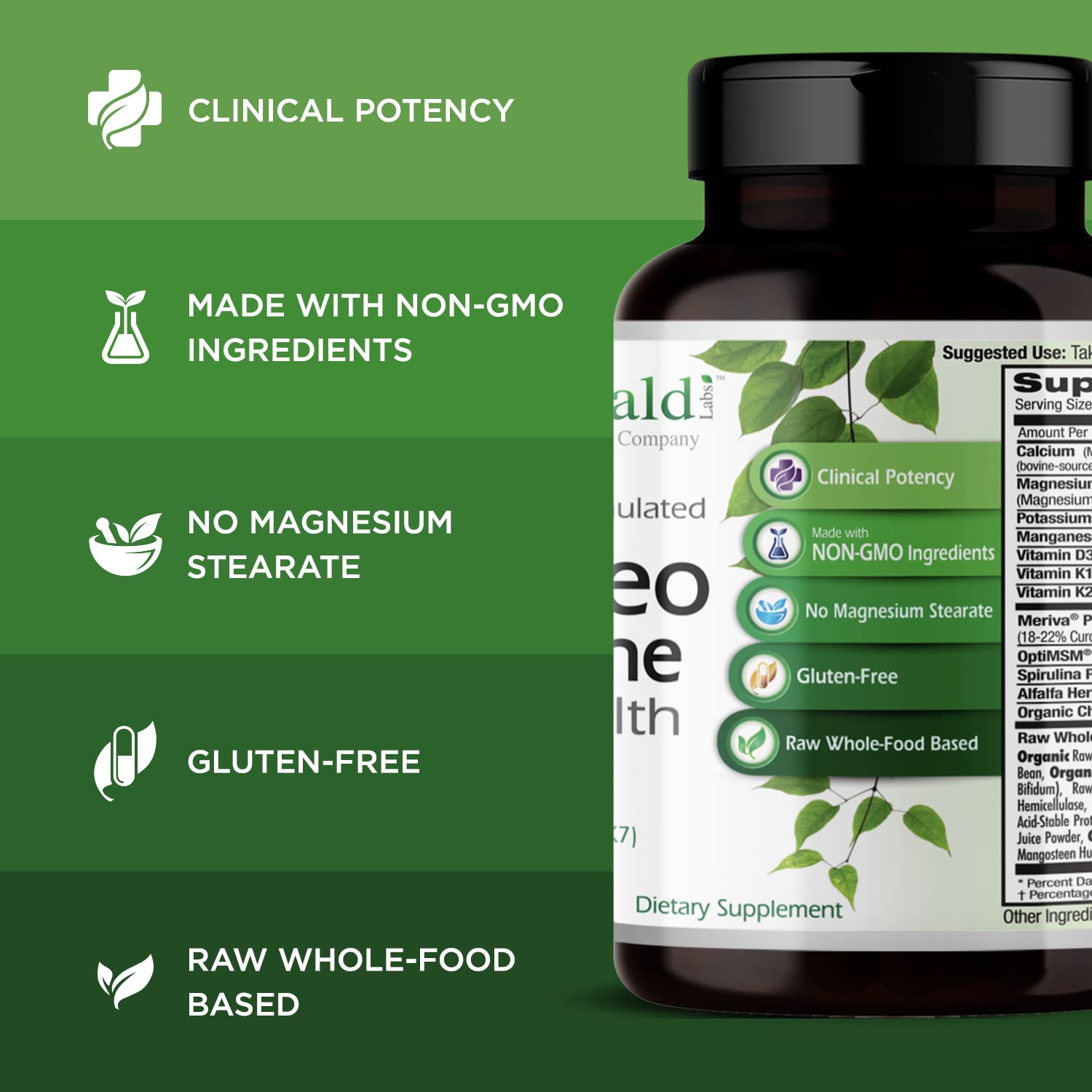 EMERALD LABS Osteo Bone Health - Immune Support & Bone & Joint Supplement with Vitamin D3, K2, Calcium, Magnesium, OptiMSM, Meriva Phytosome & More - 180 Vegetable Capsules EMERALD LABS Au supplements