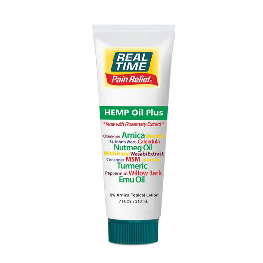 Real Time Pain Relief Hemp Oil Plus 7 oz Tube | 20 Natural Ingredients: 5% Arnica, Turmeric & More | Fast-Absorbing Lotion for Muscles, Hands, Feet, Ankles, Back, Shoulders & Knees Real Time Pain ReliefAu supplements