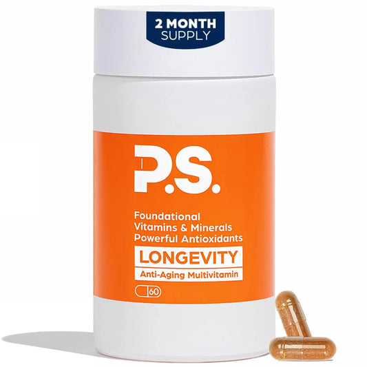 PS Longevity Supplement – Anti-Aging Multivitamin for Men & Women – Premium Methylated B Vitamins, CoQ10, NR, Urolithin A & Natural Antioxidants – Cellular Health, Energy & Memory – 2 Month Supply PSAU supplements